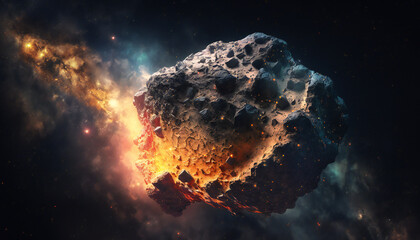 Giant asteroid flies through space - Generative AI - obrazy, fototapety, plakaty
