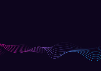 Dark abstract background flowing wave lines. Modern purple blue gradient. Futuristic technology and business concept. Vector illustration.