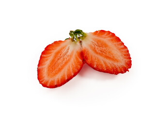 Ripe juicy strawberry isolated on white background. Close-up.