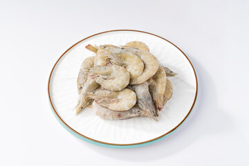 Frozen green shrimp under monochrome background monochrome