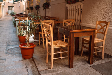 Fototapeta na wymiar Interior of open air restaurant in Valencia, Spain