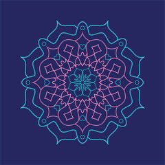 Mandala blue and pink color pattern on dark blue. Geometric circular element, perfect for arabic design