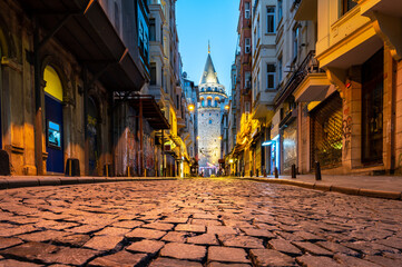 Street extended to the Galata Tower in the old town of Istanbul