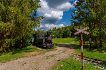 old vintage locomotive in the nature museum, Cierny Balog, Slovakia, Europe