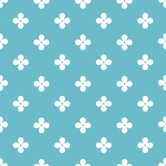 White flowers on teal simple seamless vector pattern background. Cute floral vector background.