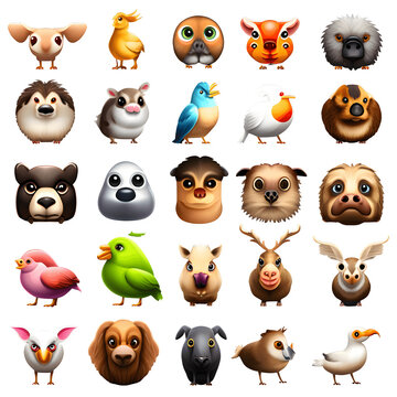 Zoo Animal Emoticon Pack | Domestic Animal | No Background | PNG | Generative AI Artwork