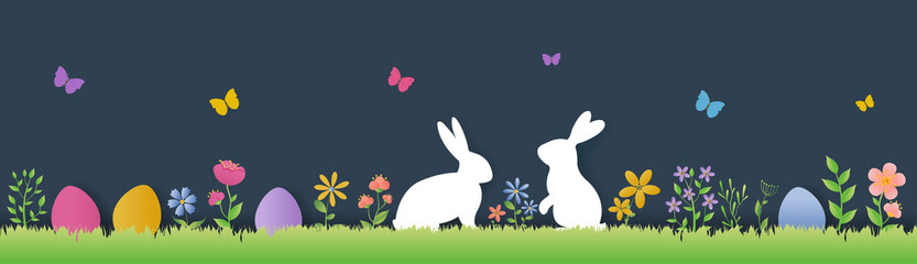 Happy Easter Border With Flower And Rabbit