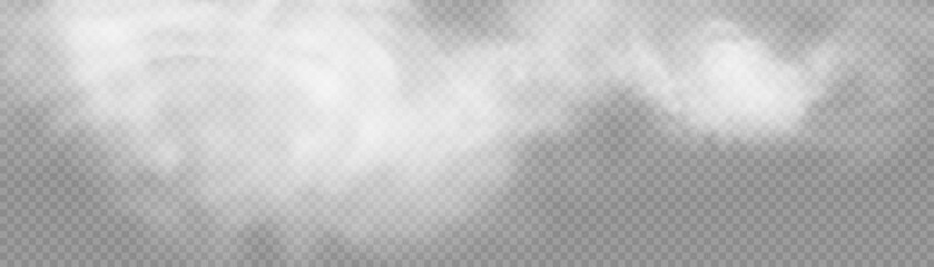 Smoke Background. Realistic decorative fog effect and transparent magic fog. White vapor, border of creeping smoke. Layout of cloudy and growing smog. Vector 10 eps.