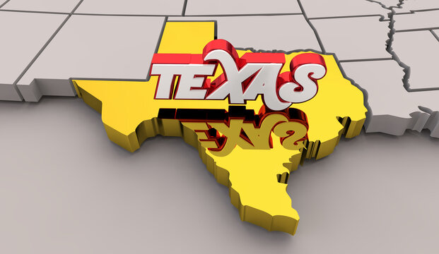 Texas TX State Map Dallas Houston Austin 3d Illustration