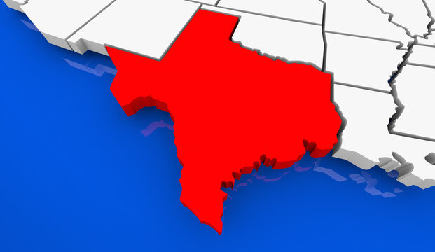 Texas State Map TX Travel Destination Business Location 3d Illustration