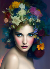 Digital portrait of a beautiful face. Illustration of a beautiful girl. Beautiful woman painting. Generative AI