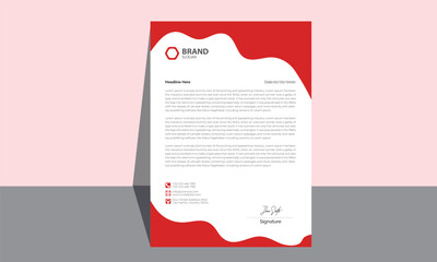 Letterhead Layout with Red color. Minimal Corporate Letterhead Layout. Modern Corporate Letterhead Template. Abstract Mountain Header Element Letterhead Layout.