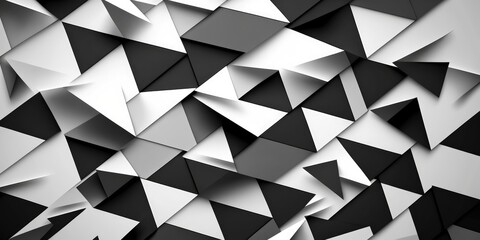 black and white, geometric triangles pattern  background wallpaper, abstract minimalist 3D render texture, generative ai, 