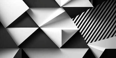 black and white, geometric triangles stripe pattern  background wallpaper, abstract minimalist 3D render texture, generative ai, 