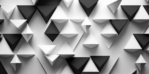 black and white, geometric triangles pattern  background wallpaper, abstract minimalist 3D render texture, generative ai, 