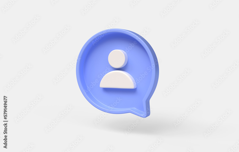 Fototapete 3d website user person icon or social network avatar sign on blue speech bubble. illustration isolat