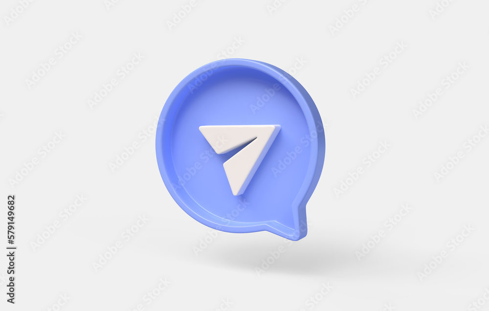Poster 3d airplane icon on blue speech bubble. the concept of sending a message to e-mail. illustration iso