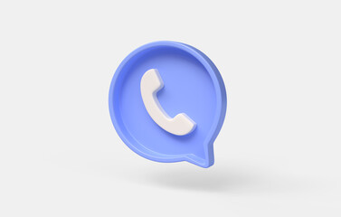 3d mobile phone handset icon on blue speech bubble.support service hotline concept. illustration isolated on white background. 3d rendering