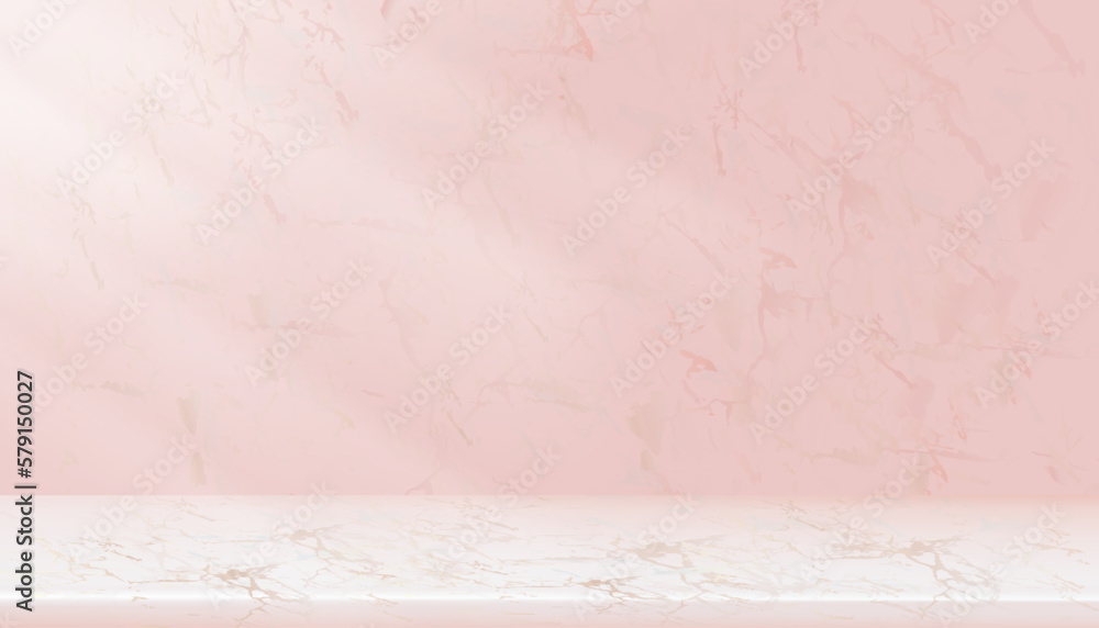 Poster beige marble wall texture background with rough floor,top view of pink granite table top with surfac