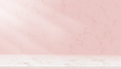 Fototapeta premium Beige Marble wall texture background with rough floor,Top view of Pink Granite Table top with surface pattern,Backdrop background 3D Empty Studio room with Copy space for Cosmetic Product Presentation