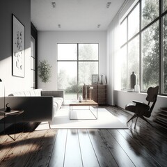 Luxury living room interior, with minimalistic decoration, Ai Generative.