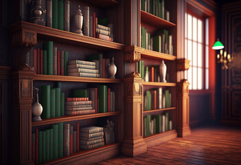 Organizing the Classics: An AI-Generated 3D Render of an Old Library's Bookshelves