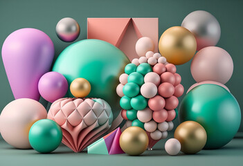 A Vibrant Celebration of Colorful Floaty Joy: An AI Generated Render of Brightly Inflated Balloons