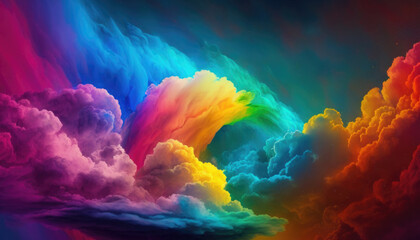 Obraz na płótnie Canvas Rainbow Sky with Clouds Burst created with Generative AI Technology, ai, generative
