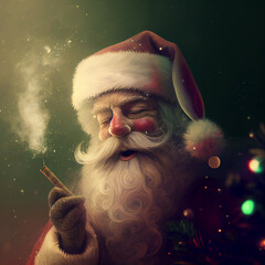 Santa smoking cigarettes - generative ai  - obrazy, fototapety, plakaty
