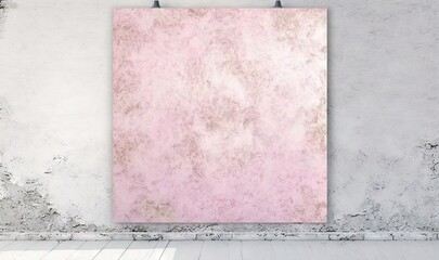  a pink poster hanging on a wall next to a white floor.  generative ai