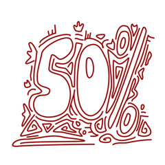 50% sale. 50 Off. Discount creative composition. Isolated vector. Doodle style
