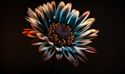  a close up of a flower with a black background behind it.  generative ai