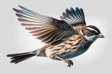 Fototapeta premium A small sparrow, flying isolated. Ai generated.