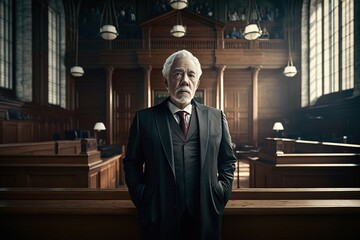 Naklejka premium A mature man with a beard, dean of a university, poses seriously. Ai generated.