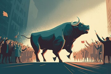 Illustration of a powerful bull, represents the bullish and optimistic values in the stock market .Ai generated.