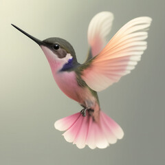Generative AI: pink hummingbird flying on a neutral background