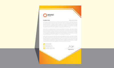 Letterhead with Geometric Elements. Letterhead Layout with Yellow Gradient Tringle Elements. Modern Corporate Letterhead Template. Simple Letterhead Design Template. Clean Letterhead Layout.