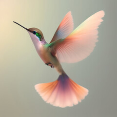 Generative AI: pink hummingbird flying on a neutral background