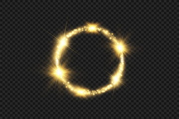 Round shiny perfect background. Vector eps10. Beautiful light. Magic circle. Precious background.Round gold shiny frame with light bursts.	