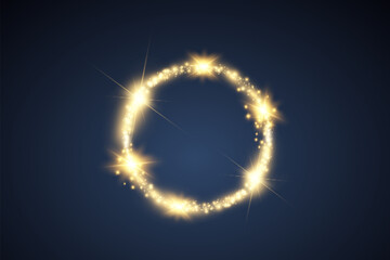 Round shiny perfect background. Vector eps10. Beautiful light. Magic circle. Precious background.Round gold shiny frame with light bursts.	