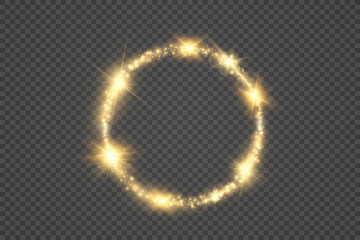 Round shiny perfect background. Vector eps10. Beautiful light. Magic circle. Precious background.Round gold shiny frame with light bursts.	