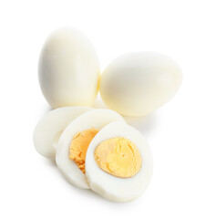 Delicious boiled eggs isolated on white background