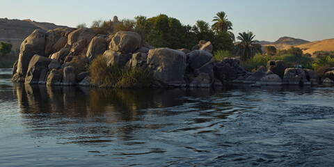 Landscape on Nile in Aswan in Egypt, Africa       
