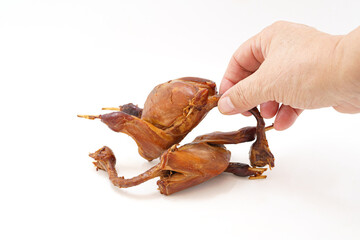 Fresh marinated quail in monochrome background