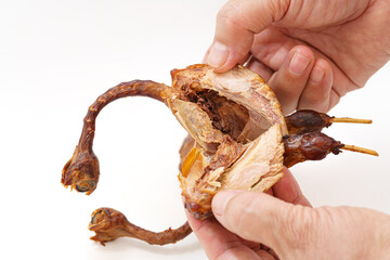 Fresh marinated quail in monochrome background