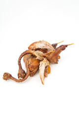 Fresh marinated quail in monochrome background