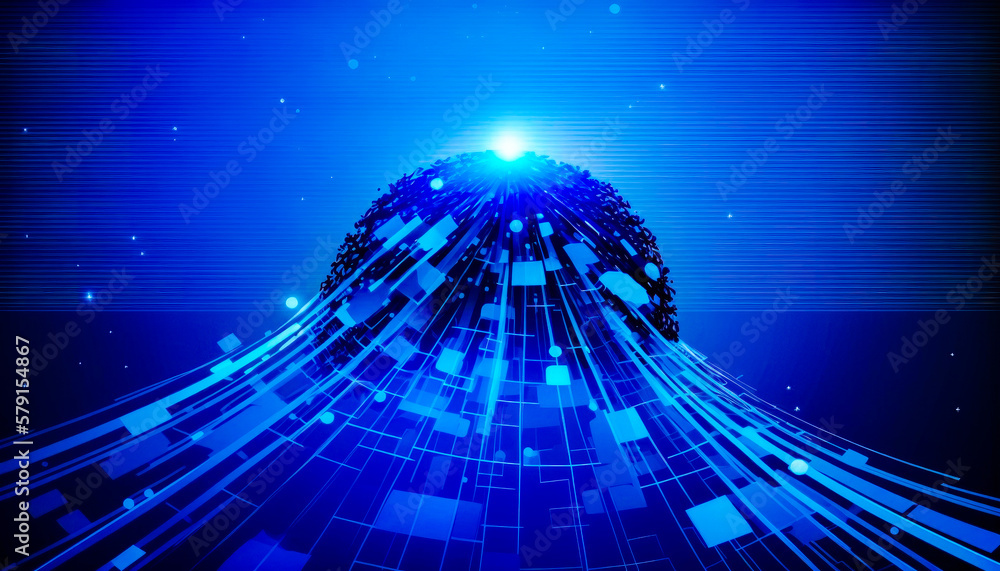 Poster an abstract blue background with lines and dots. generative ai.