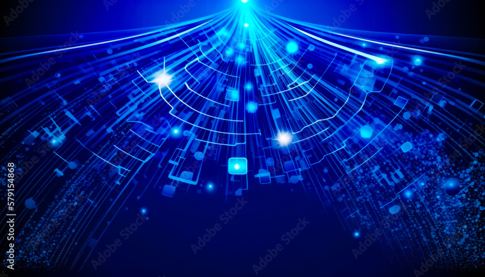 Poster an abstract blue background with lines and dots. generative ai.