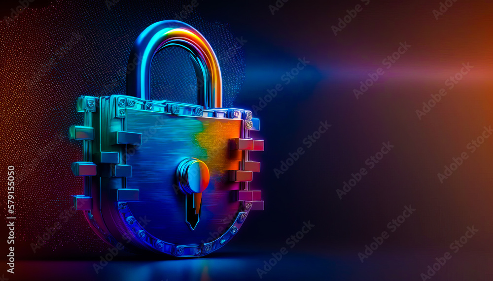 Poster an image of padlock on dark background. generative ai.