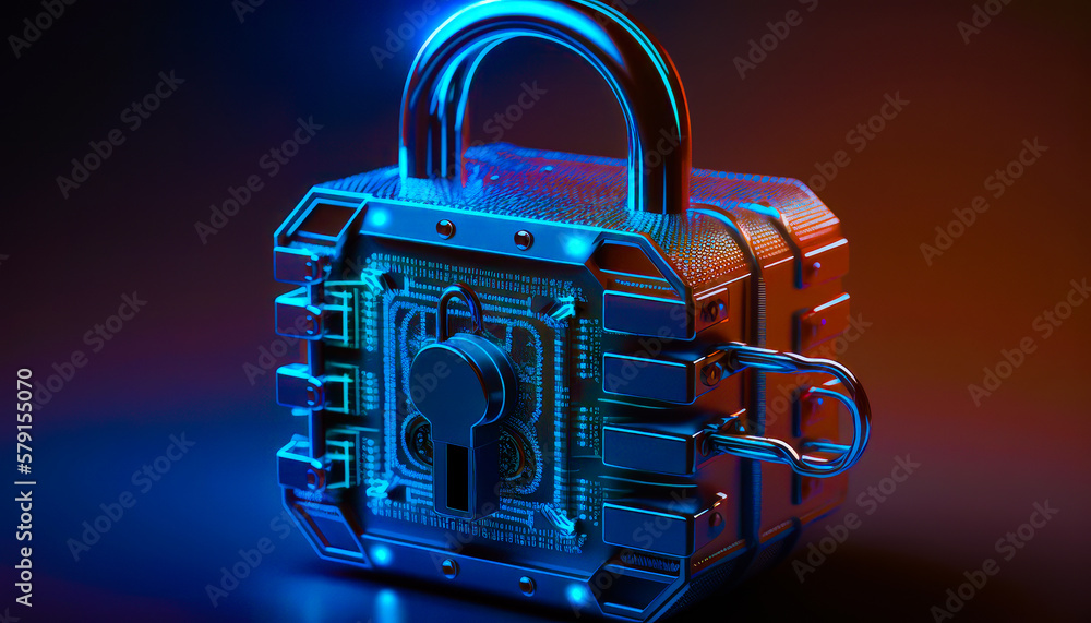 Aufkleber 3d rendering of padlock on dark background. generative ai.